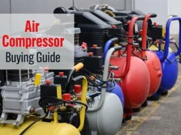 air compressor buying guide showing different types of air compressors