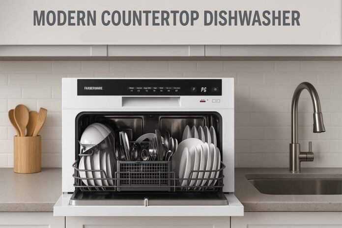 Modern countertop dishwasher on a kitchen counter in 2025 – best compact dishwasher for apartments and small spaces