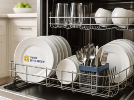 How to load a dishwasher the right way – properly loaded dishwasher in a modern American kitchen