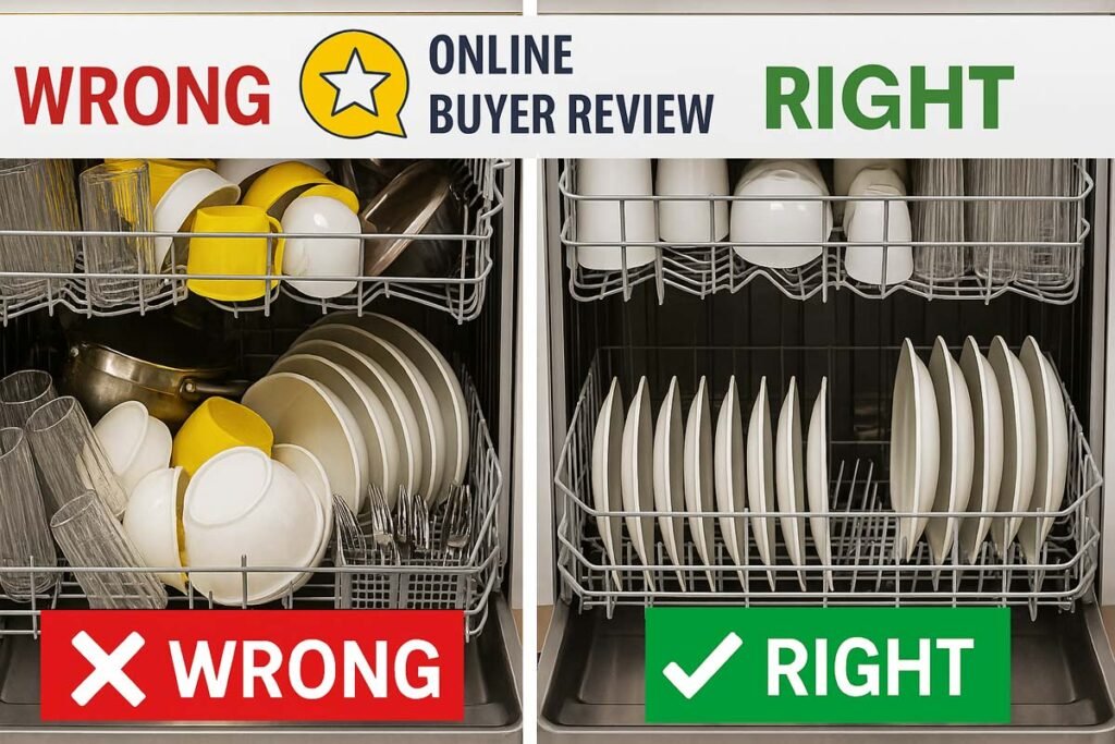 Incorrect vs correct way to load a dishwasher the right way – visual comparison
