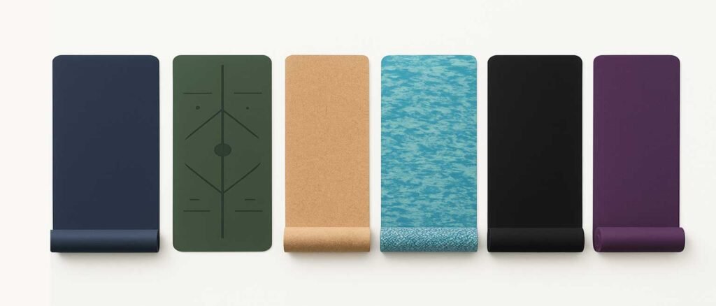 Collage of different yoga mats in various styles and materials for comparison