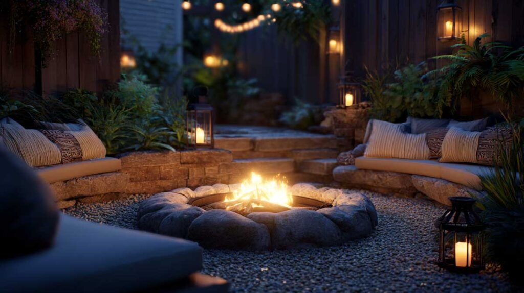 backyard fire pit with cozy seating area for cool weather comfort