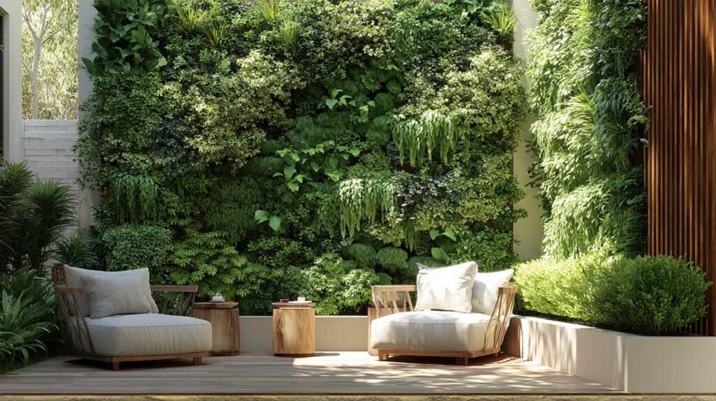 backyard privacy screen with vertical garden plants for outdoor comfort