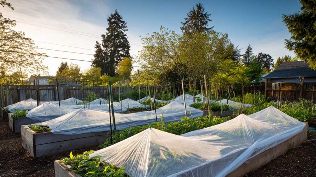 row cover protecting vegetable plants from pests