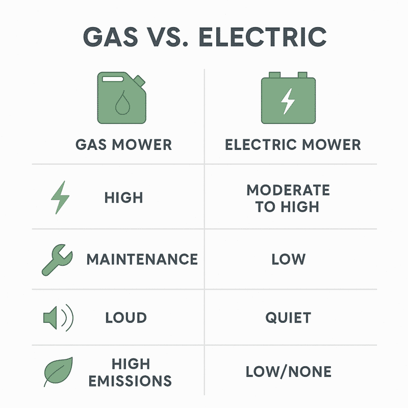 gas vs electric lawn mower comparison chart