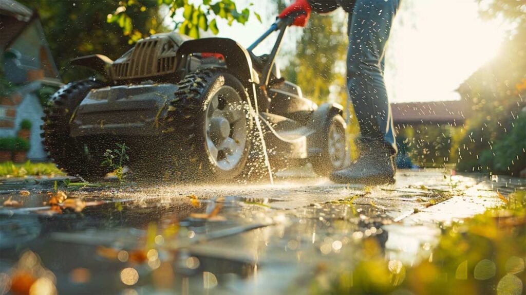 cleaning the underside of lawn mower deck