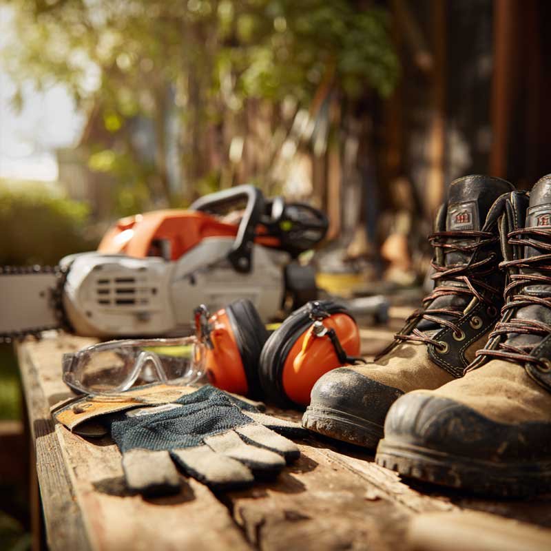 safety gear and maintenance tools for outdoor power equipment
