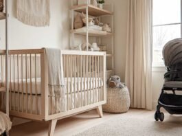 calm baby nursery with essential baby gear for new parents