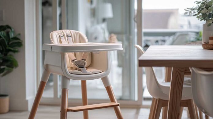 safe and easy-clean high chair for babies in a modern home