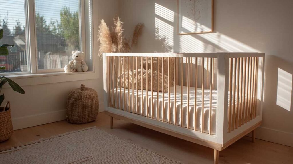 alm minimal nursery with safe firm crib mattress