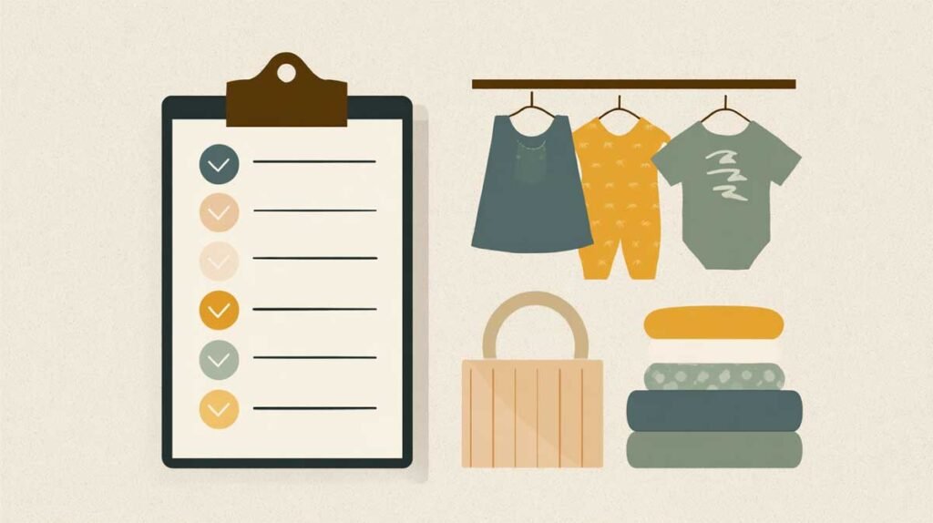 Nursery essentials checklist visual with sleep, feeding, diapering categories