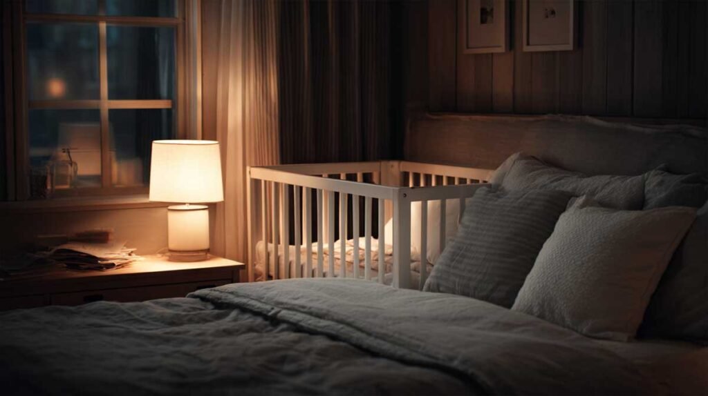 safe room-sharing setup with newborn crib beside parent bed