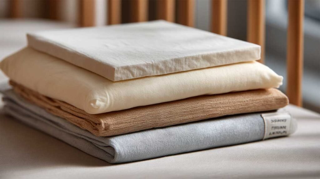 safe crib mattress accessories including fitted sheet and thin waterproof pad