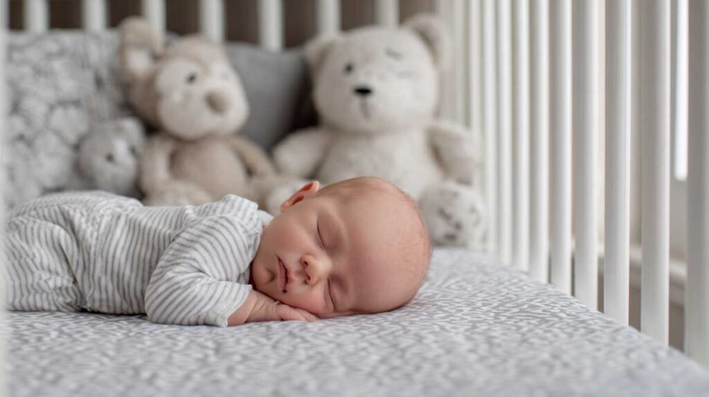 safe newborn sleep setup with firm mattress and fitted sheet