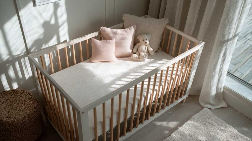safe newborn sleep setup with modern crib following AAP guidelines