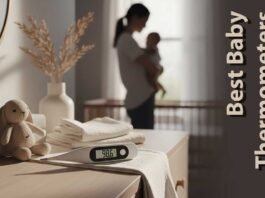 parent checking newborn temperature with modern digital baby thermometer