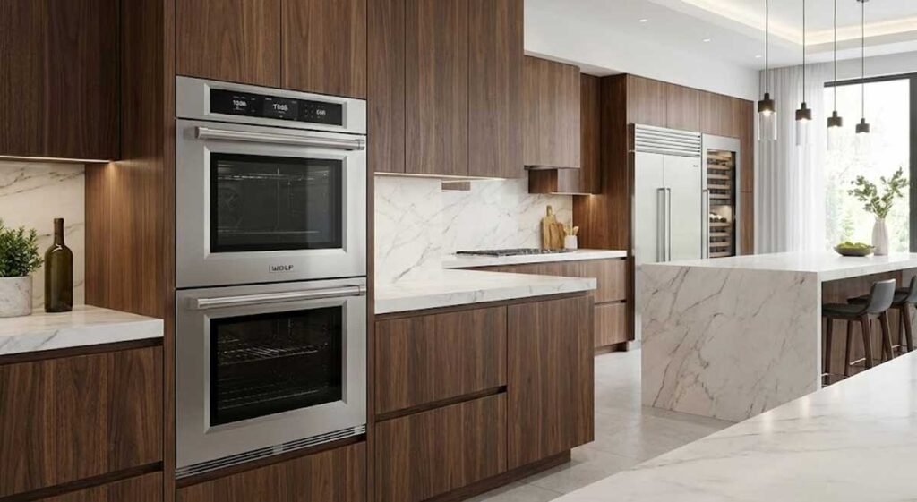 Built-in double gas oven in modern cabinetry