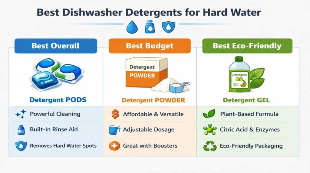 Comparison chart of best dishwasher detergents for hard water