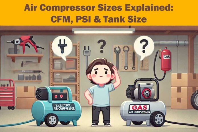electric and gas air compressors side by side for comparison