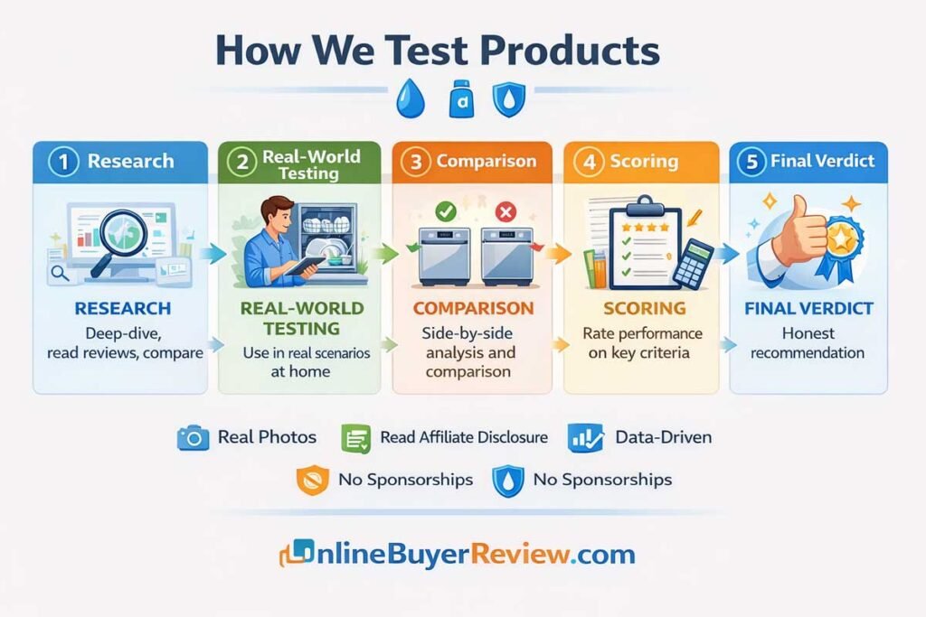 How OnlineBuyerReview tests products – research, real-world testing, comparison, scoring, and final verdict