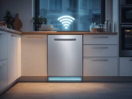 smart home dishwasher with wifi connectivity in modern kitchen