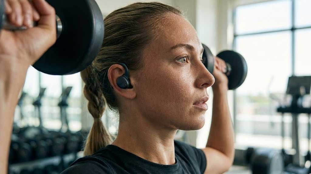secure wingtip workout earbuds designed for working out with iPhone in gym setting