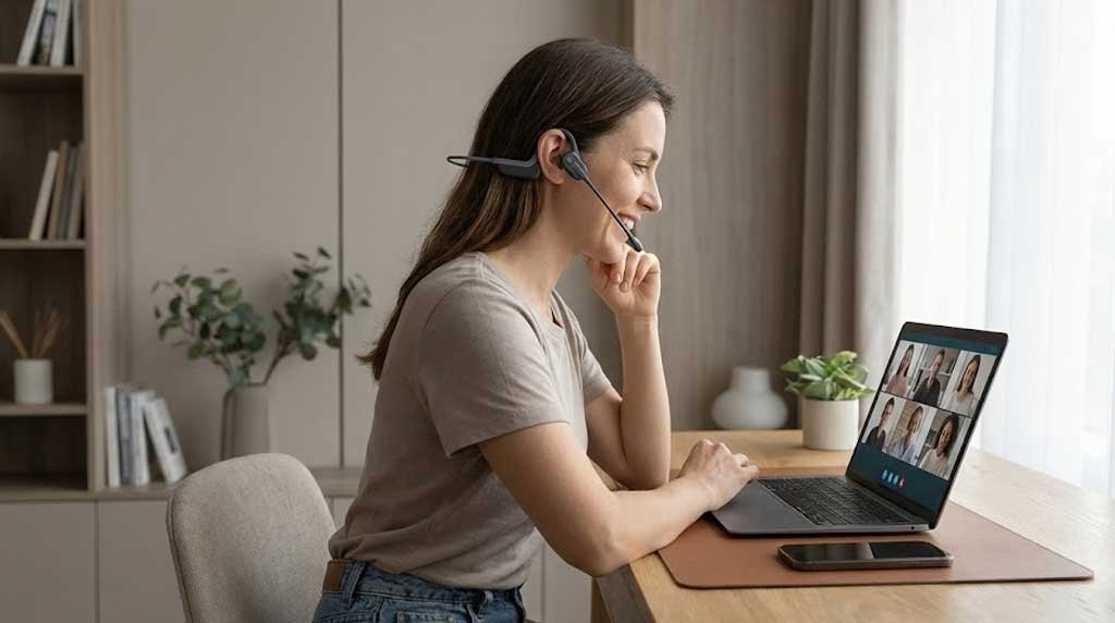 open ear bone conduction best headset with boom mic for Zoom calls and iPhone