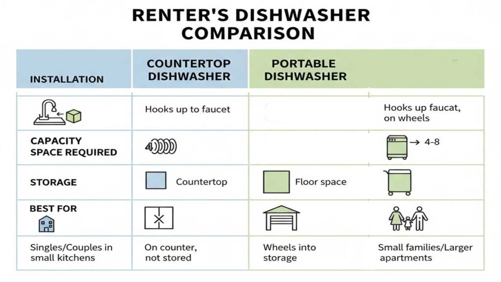 Countertop vs portable dishwasher comparison for renters