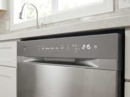 Dishwasher control panel showing different wash cycles like Eco, Normal, and Heavy