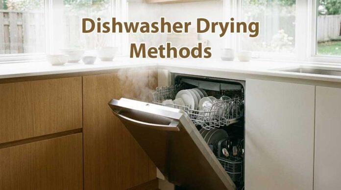 Modern dishwasher drying methods explained with clean kitchen setting
