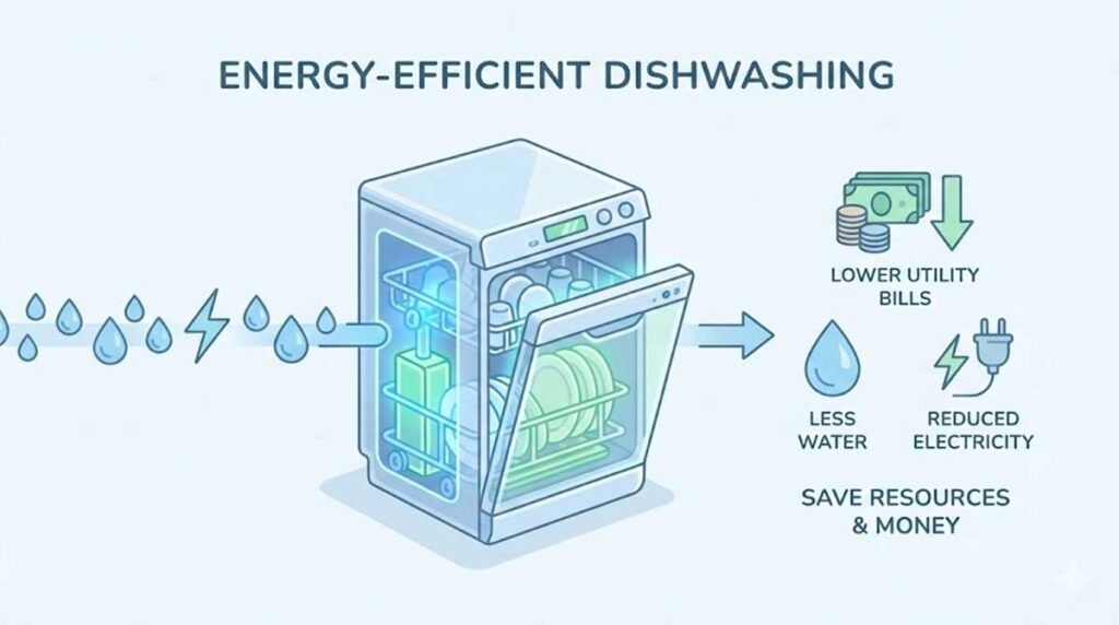 Energy-efficient dishwasher helping reduce household utility bills