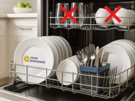 How to load a dishwasher the right way – properly loaded dishwasher in a modern American kitchen