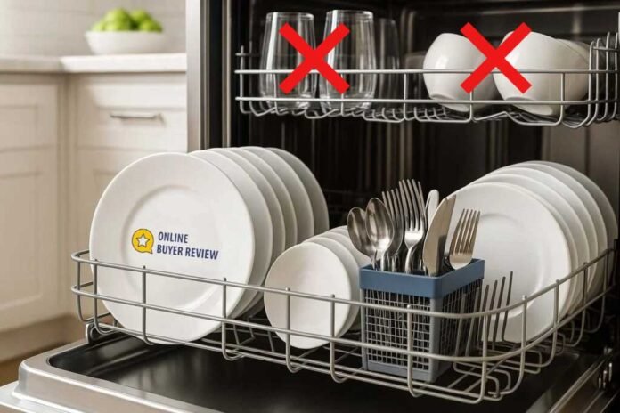 How to load a dishwasher the right way – properly loaded dishwasher in a modern American kitchen