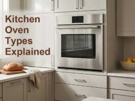 Kitchen oven types explained in a modern American kitchen with built-in wall oven