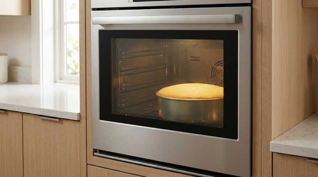 Traditional oven bake mode cooking a cake without convection