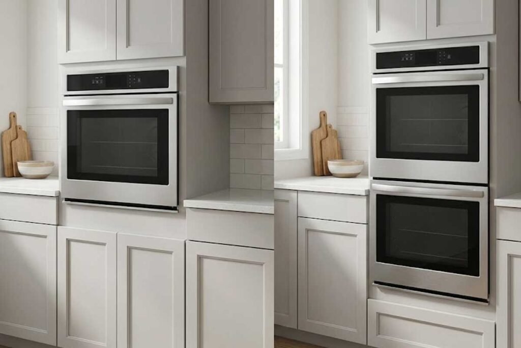 Single oven vs double oven comparison in a residential kitchen layout