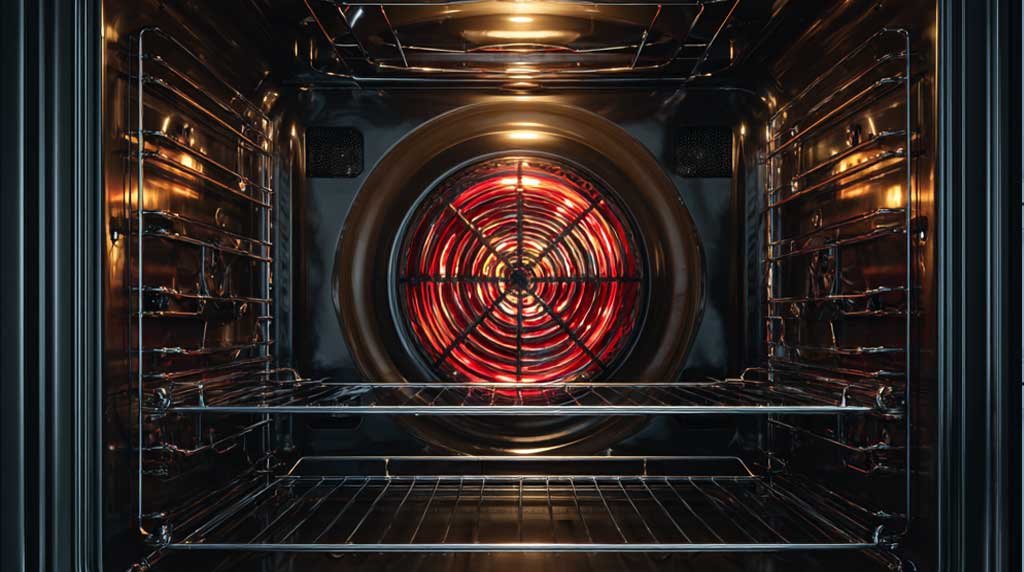 True convection oven with rear heating element around fan