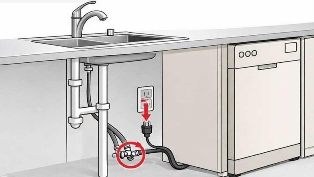 Turning off water supply and circuit breaker before installing a dishwasher