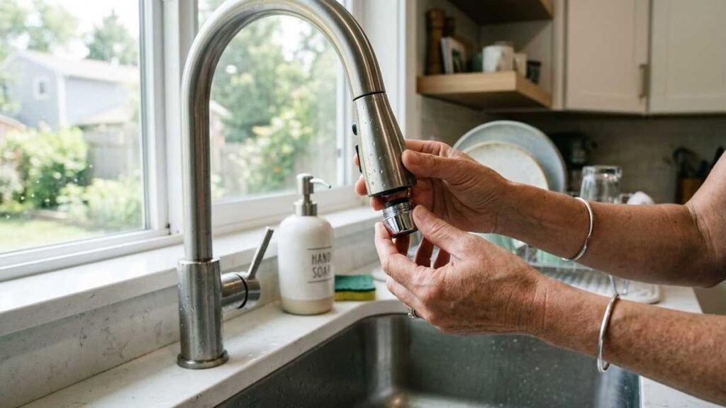 installing a faucet aerator to reduce water flow in kitchen sink