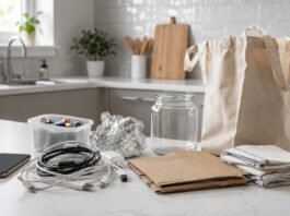 surprising things you can recycle at home organized on a kitchen counter
