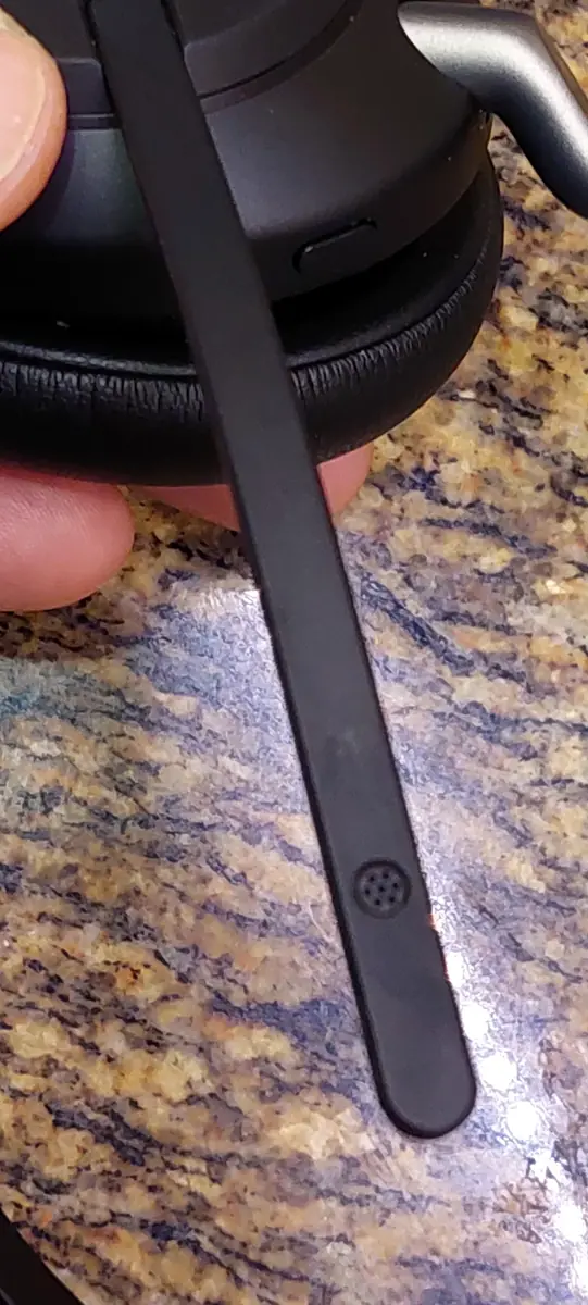 Adjustable boom microphone on the Jabra Evolve2 65 Mono wireless headset