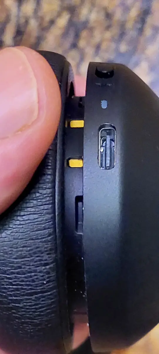 USB-C charging port detail on the Jabra Evolve2 65 Mono headset
